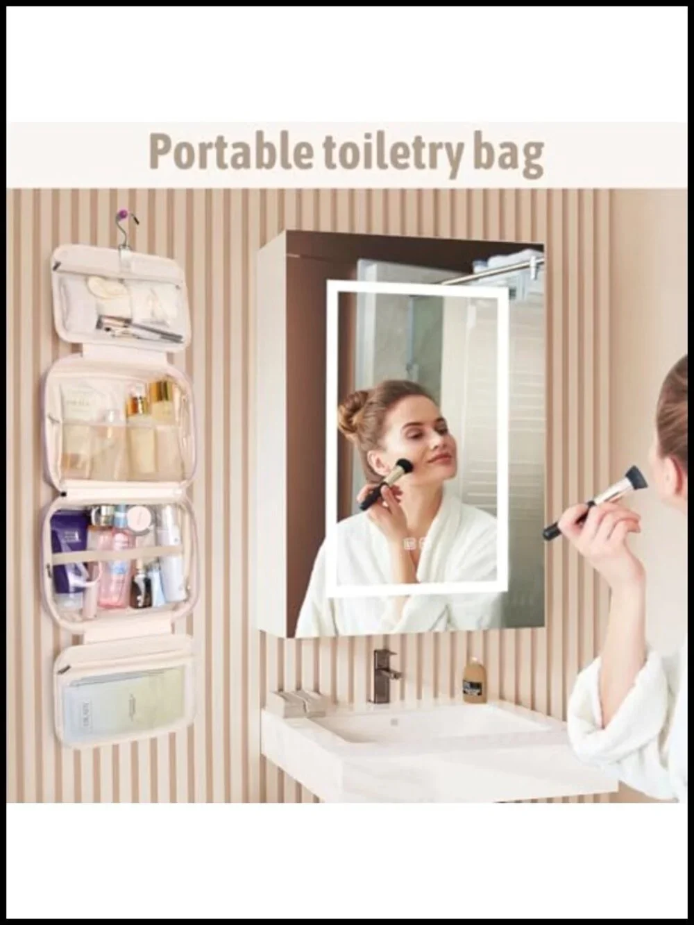 PU Leather Hanging Toiletry Bag with Jewelry Organizer Travel Cosmetic Case